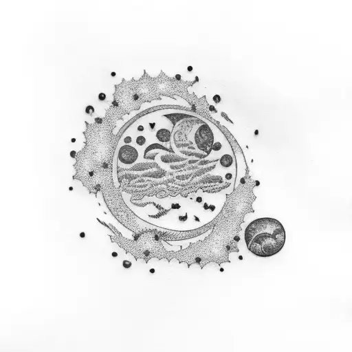 A Tattoo Design Featuring A Mystical Moon Surrounded By A Swarm Of Blue Butterflies