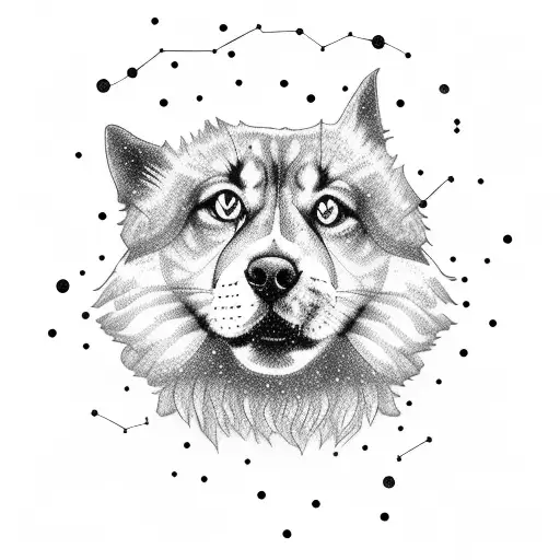 A Majestic Dog And Cat Constellation Formed By Stars And Flowers