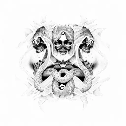 3 Headed Woman Wrapped In A Snake