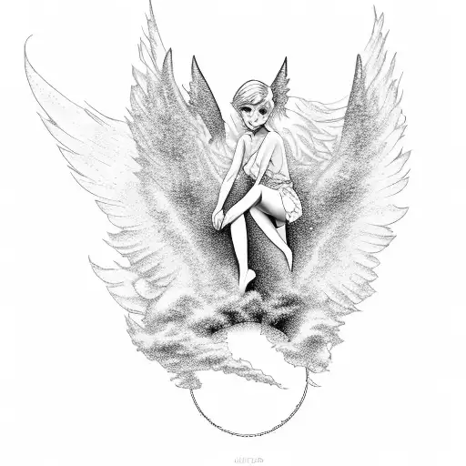 Pixie Cut Blonde Sexy Pinup Girl Angel Wearing A Halo And A Short Dress With Fluffy Colourful Clouds