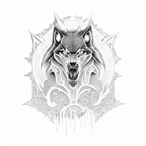 A Gothic Castle With Intricate Details And A Silhouette Of A Werewolf In Front