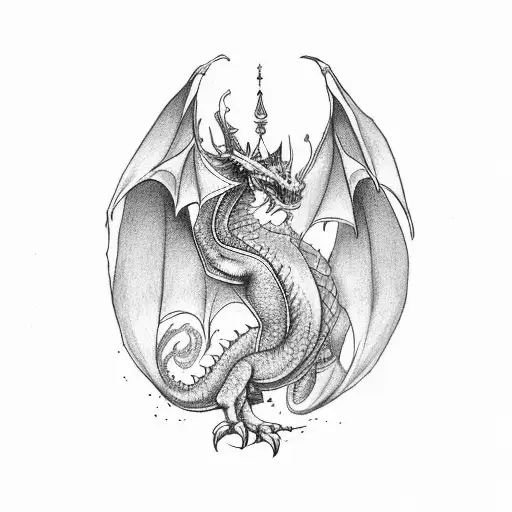 Two People Riding Big Dragon With Crowns On Their Head