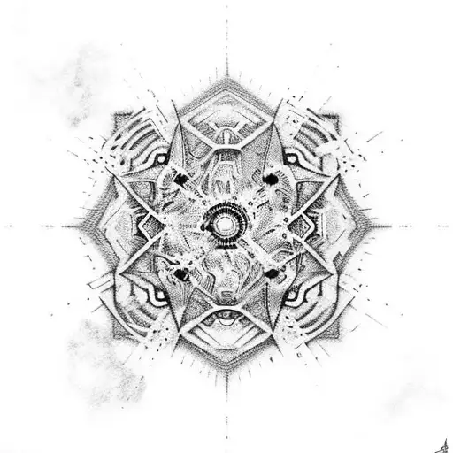 Cyberpunk Mandala Using Pointillism Techniques And Technological Lines