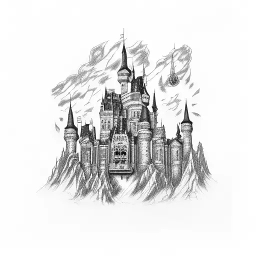 A Gothic Castle With A Rock Band Performing On Top