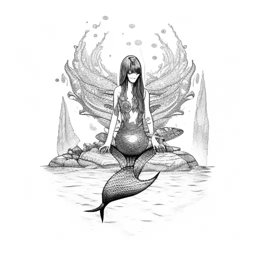A Serene Mermaid Sitting On A Rock By The Shore