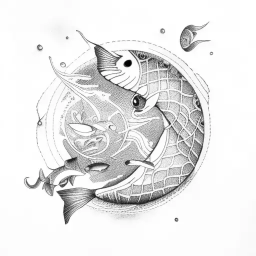 Pisces Fishes With Water Lily