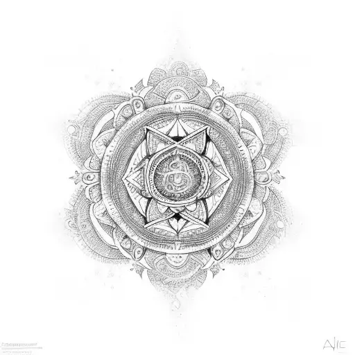 An Intricate Mandala With Spiritual Symbols And A Cosmic Background