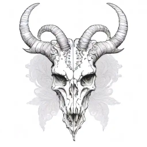A Hauntingly Beautiful Portrait Of A Goat Skull Adorned With Gothic Jewelry
