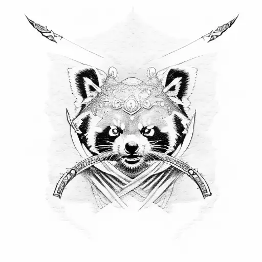 Ninja Red Panda Fighting Stance With Sword