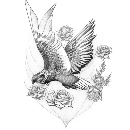 Flying Hawk And Rose