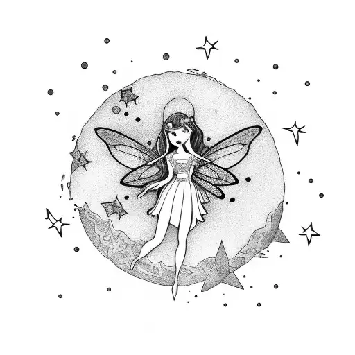 Fairy On The Moon And Two Stars