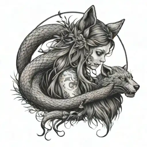 A Spirit Protecting A Girl From A Dirty Dog And Snakes In The Grass