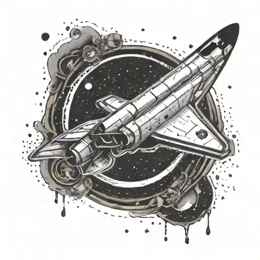 A Dotwork Tattoo Of A Space Shuttle Flying Through A Coffee Ring