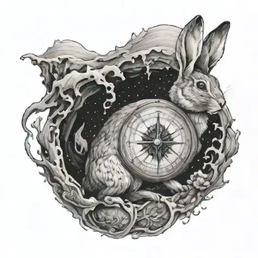 A Rabbit Exploring An Underwater Sea Cave With A Compass In Hand