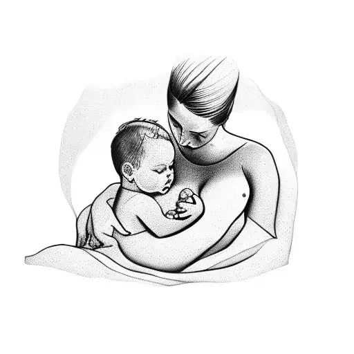 A Beautiful Silhouette Of A Mother Breastfeeding Her Baby Boy