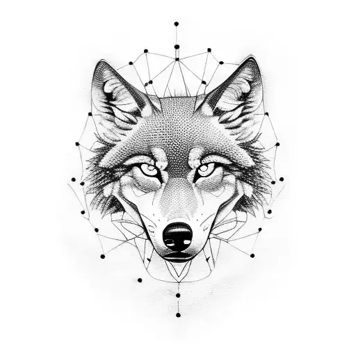 A Dotwork Tattoo Featuring A Chemical Symbol Merging With A Wolf Silhouette