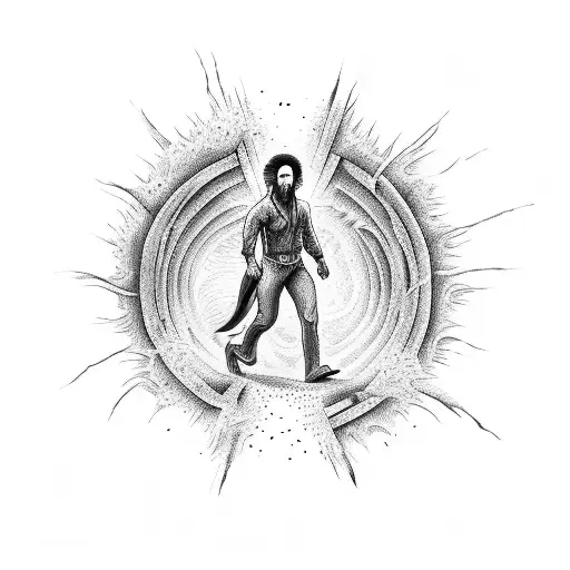 Man Walking Out Of Hell Fire And Walking To Paradise