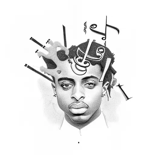 A Portrait Of Playboi Carti Surrounded By Musical Notes