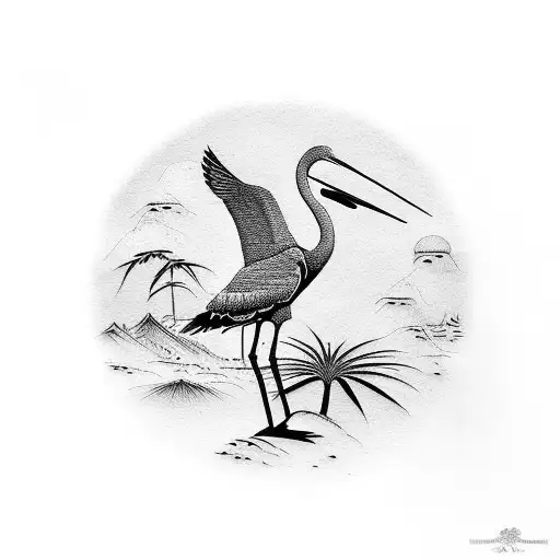 Asian Landscape With Stork