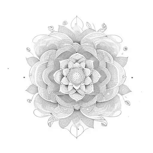 Uma Mandala Floral Em Estilo Dotwork Minimalista