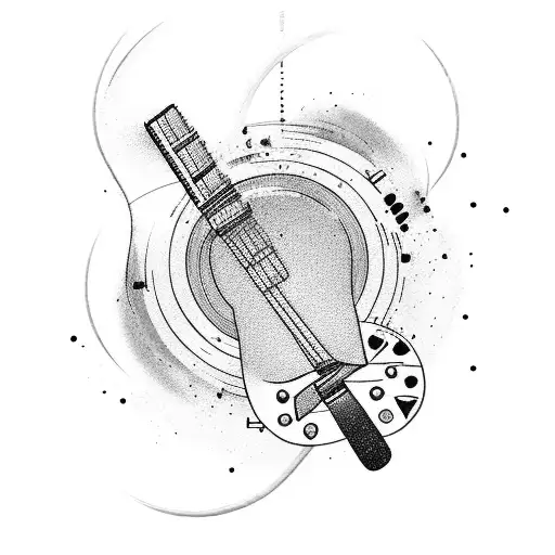 A Paintbrush And A Guitar Crossing Each Other