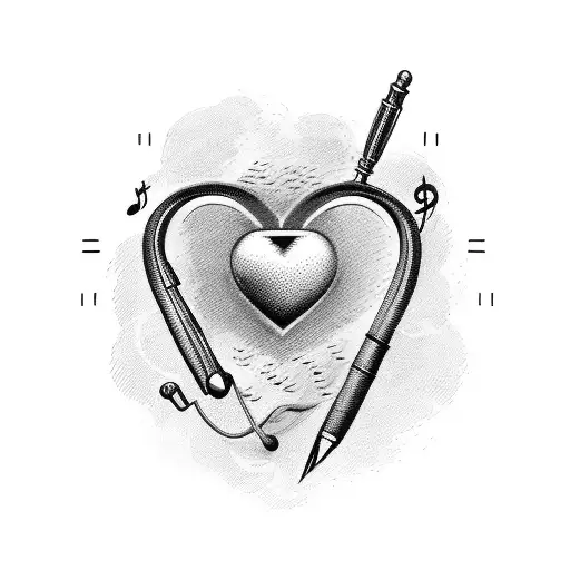 A Quill Pen And Stethoscope Intertwined With A Heart-shaped Music Note