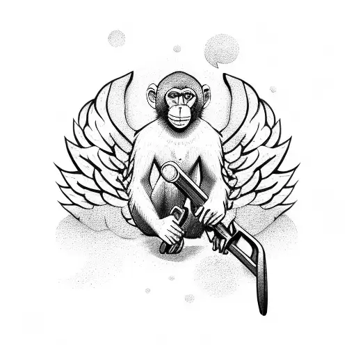 Monkey With Wrench And Angel Wings