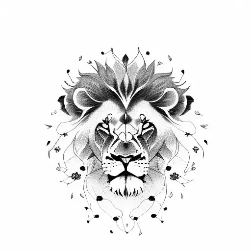 Lion With With Cherry Blossom Petals