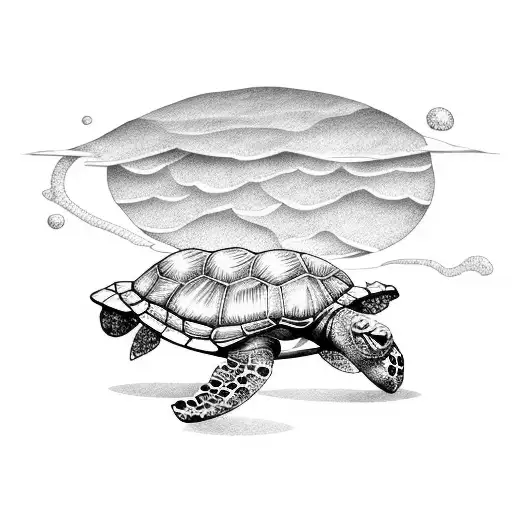 Whimsical Turtle Sipping Tea