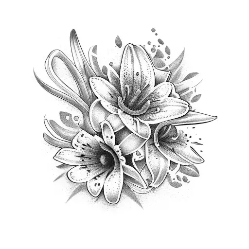 Bouquet Of Easter Lilies And Daisys With A Hidden Cancer Ribbon Line Work Only