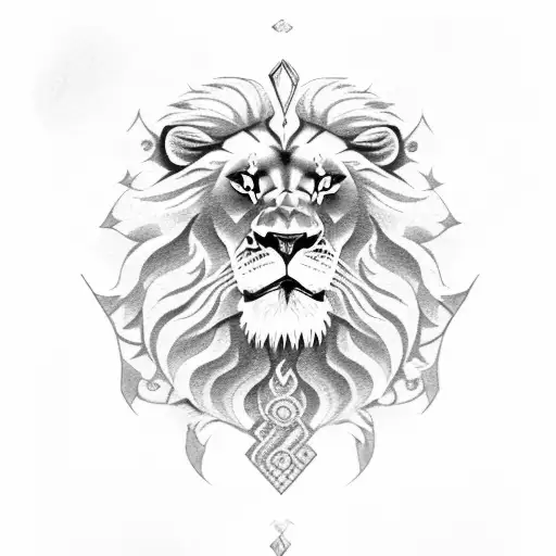 Lion Roaring With Ring Of Fire And Ancient Soliders Around It