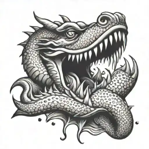 Create A Tattoo Of A Dragon Singing While Cooking