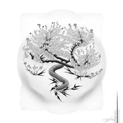 Cherry Blossom Tree With Snake