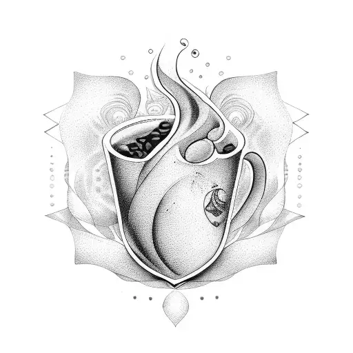 A Tattoo Of A Coffee Bean Morphing Into A Stylized Heartbeat Line With Sound Waves