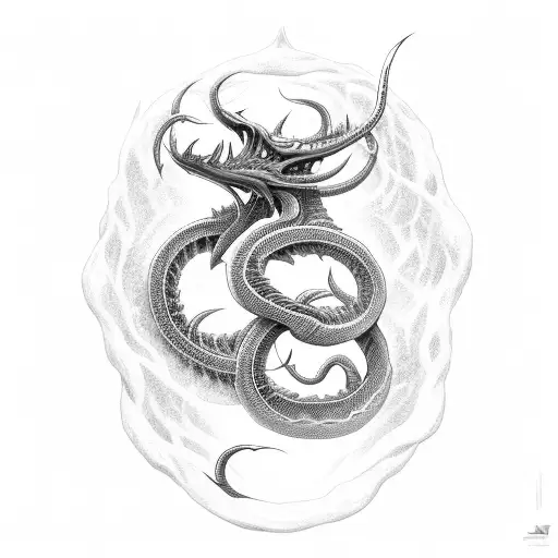 A Long Lernaean Hydra With Five Heads That Twists Around The Sword