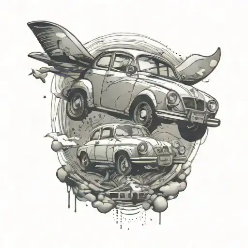 Create A Tattoo That Combines Your Love For Cars And Travel In A Surreal And Futuristic Landscape