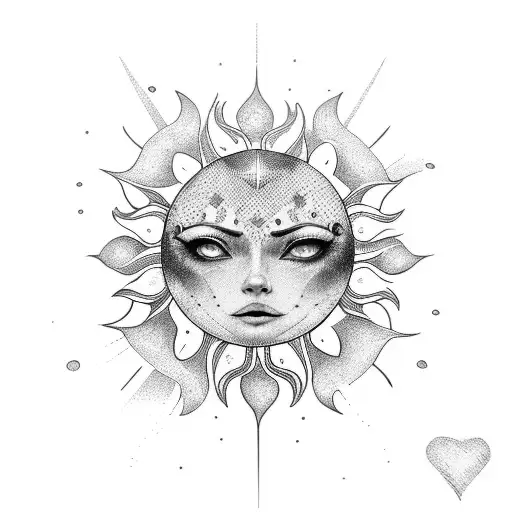 Vertical Tattoo With Sun And Dots