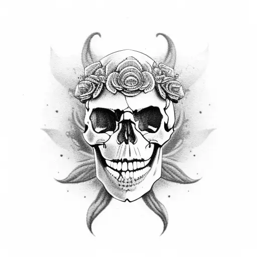 Skull With Eccentric Flowers Coming Out Of The Head