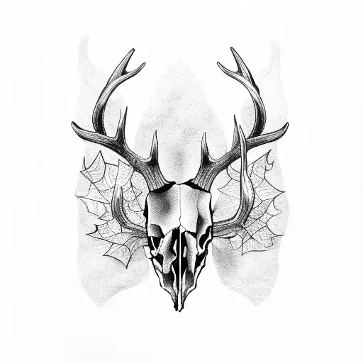 Deer Skull With Ivy Leaf On The Horns