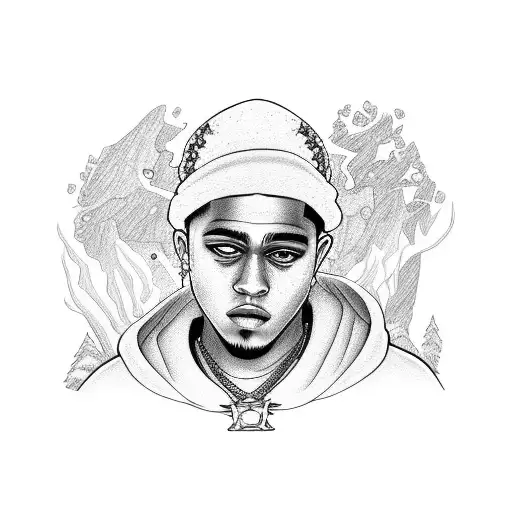 A Portrait Of Xxxtentacion Surrounded By Animated Characters From Their Favorite Cartoons