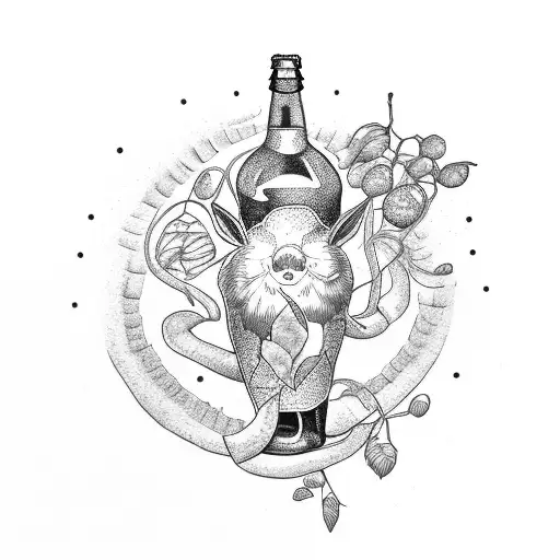 A Hop Plant Entwined With Beer Bottles And Barley Grains