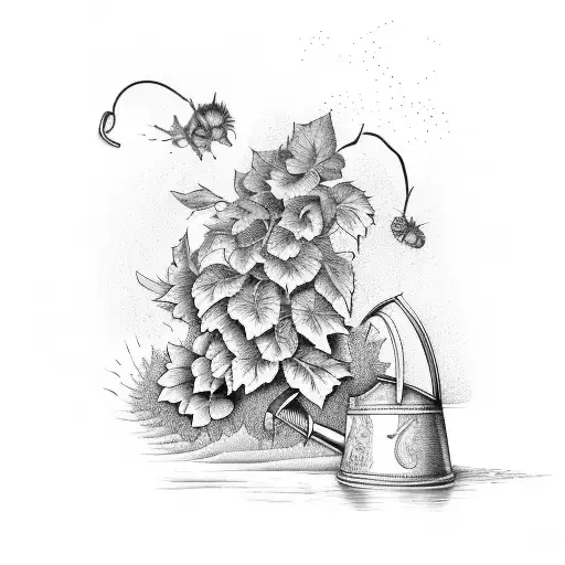 A Hop Plant Growing Out Of A Vintage Watering Can