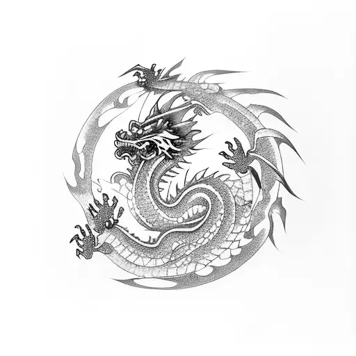 Chinese Dragon Wrapping A Katana