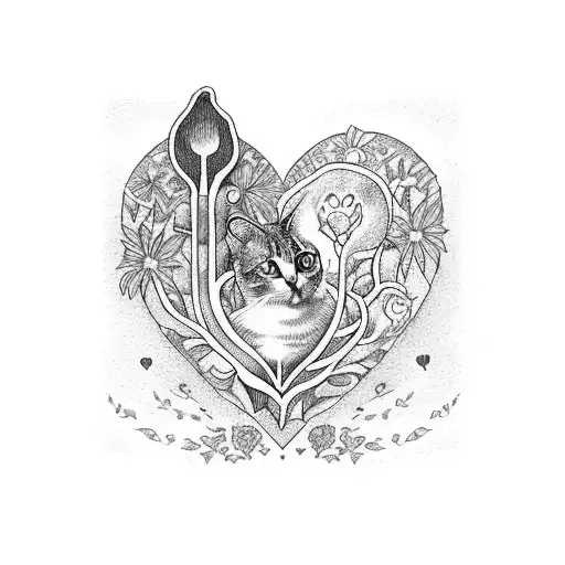 A Heart-shaped Garden With Skeletal Plants And A Cat Resting In The Center