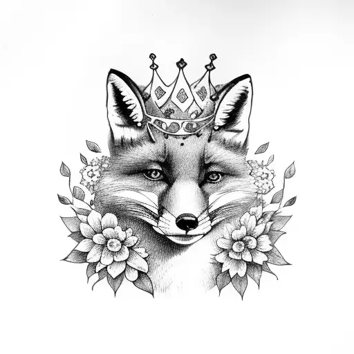 A Fox Wearing A Crown Of Flowers And Leaves