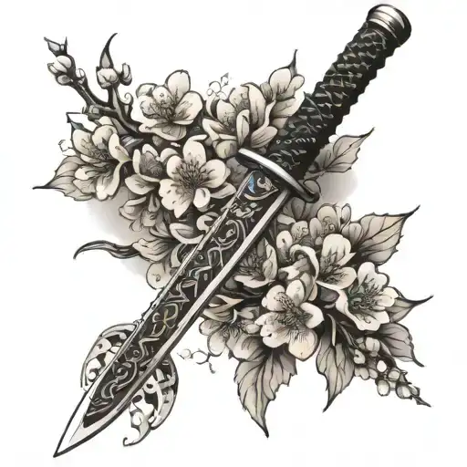 A Samurai Sword With Intricate Cherry Blossom Engravings