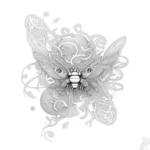 An Intricate Arabesque Design Incorporating Floral Elements And Insects In A Dotwork Style