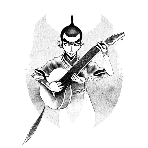 A Detailed Avatar From The Series 'The Legend Of Aang' Playing A Guitar