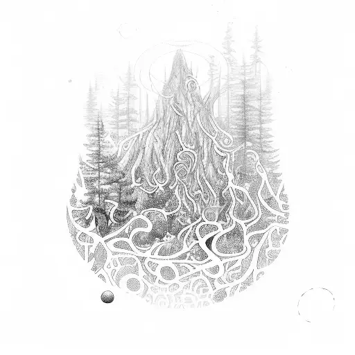 A Mystical Forest Scene With Hidden Psychedelic Symbols And Bitcoin Qr Codes