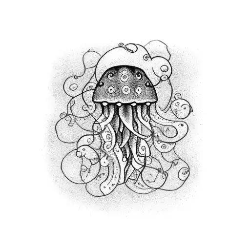 A Dotwork Tattoo Of A Jellyfish With A Rainbow Color Scheme Representing Lgbt Pride